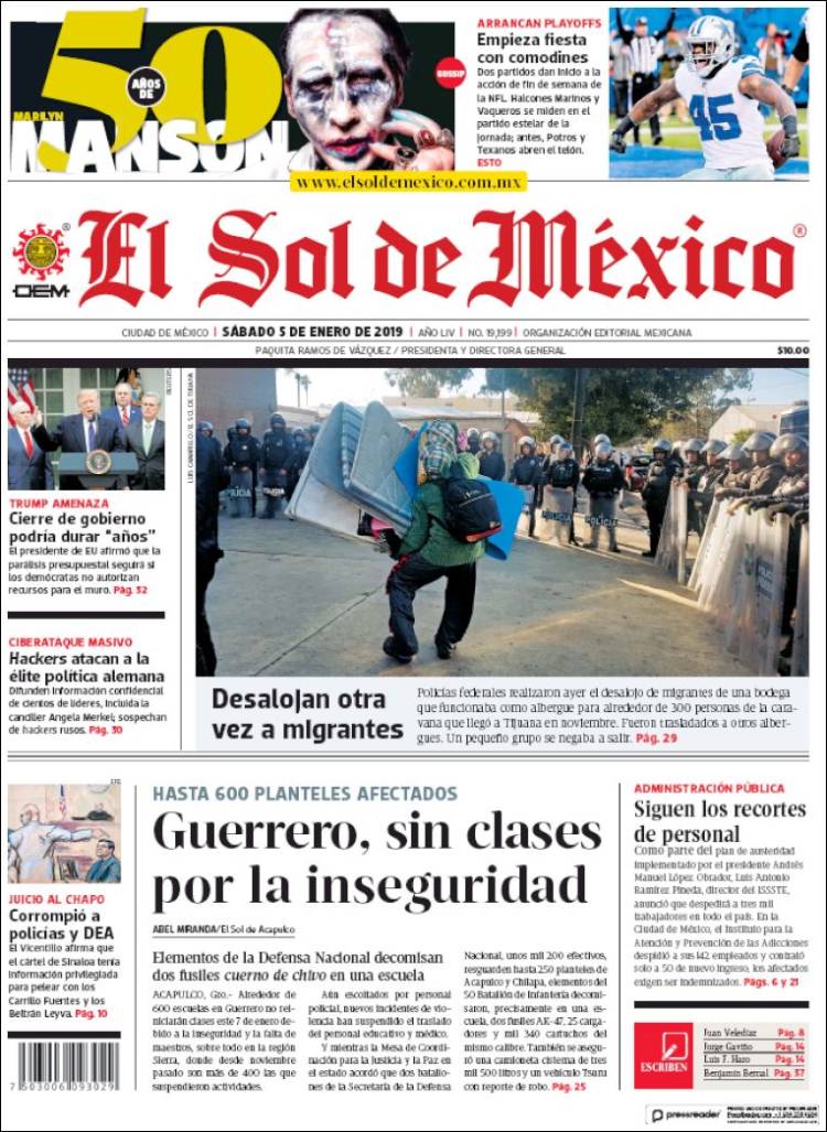 Portada de El Sol de México (México)