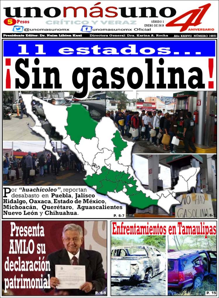 Portada de unomásuno (México)