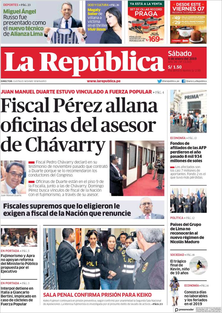Portada de La Republica (Per&uacute;)