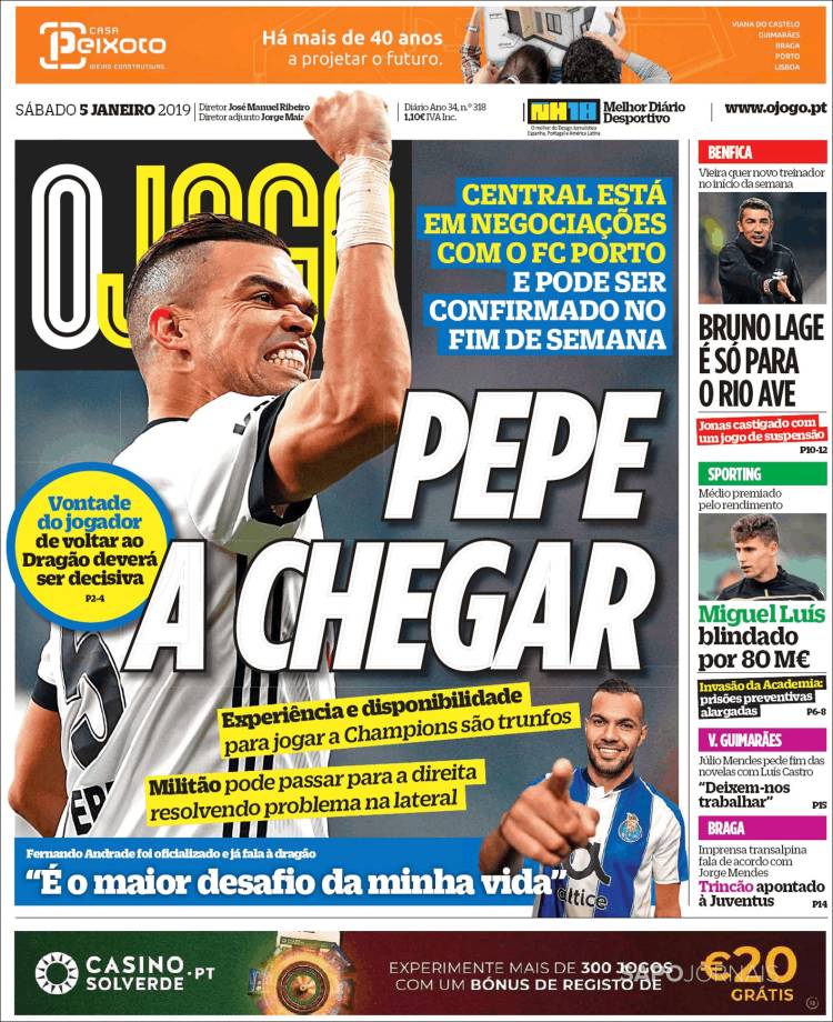Portada de O Jogo (Portugal)