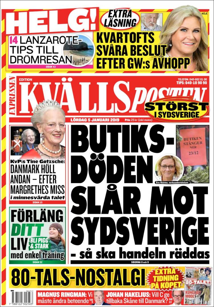 Portada de Kvällsposten (Suecia)