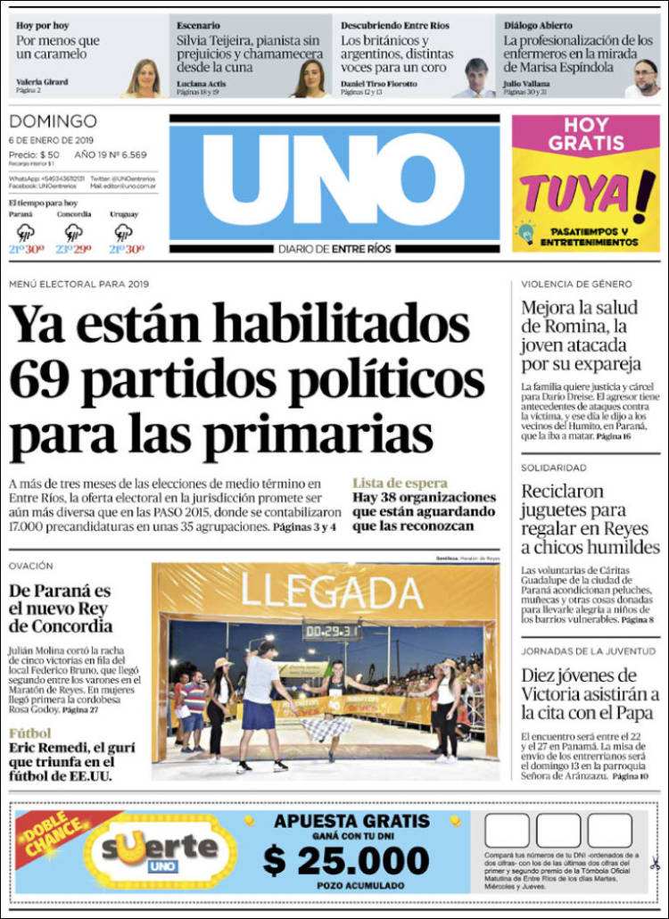 Portada de Diario Uno de Entre Ríos (Argentina)