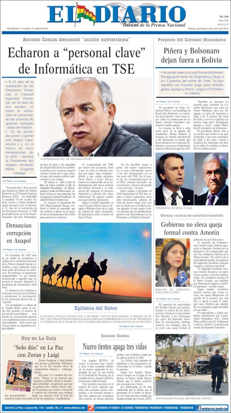 Portada de El Diario (Bolivia)