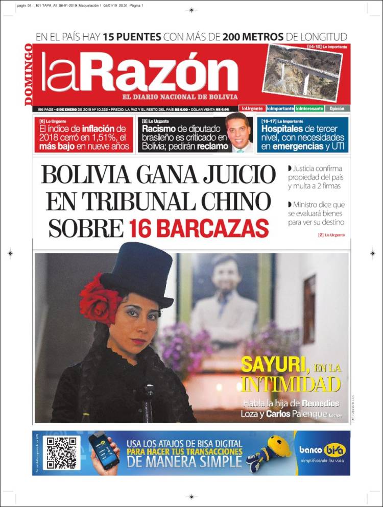 Portada de La Razón (Bolivia)