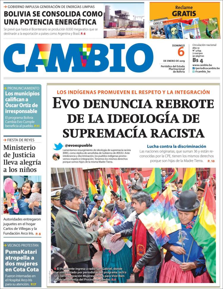 Portada de Cambio (Bolivia)