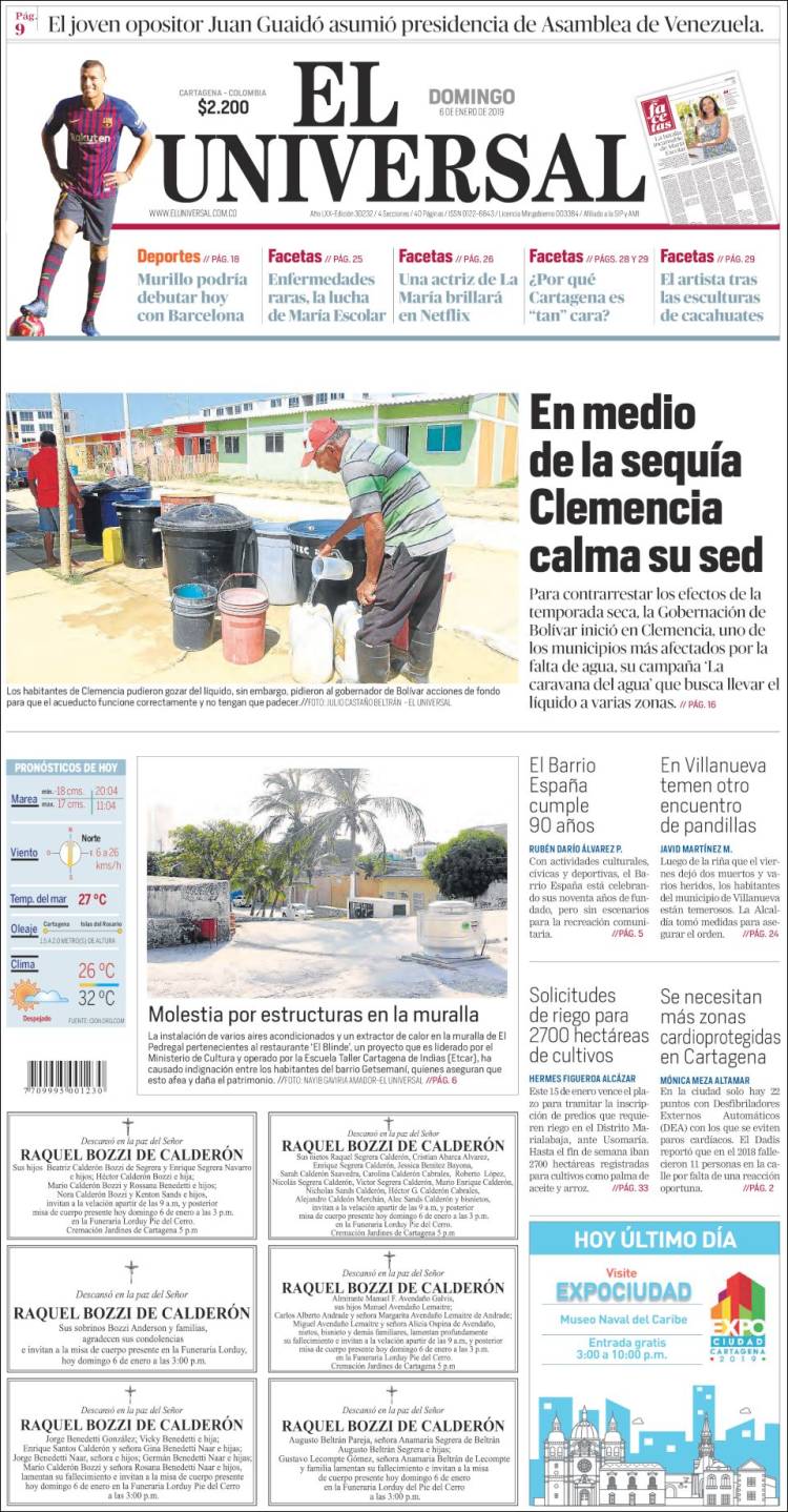 Portada de El Universal (Colombia)