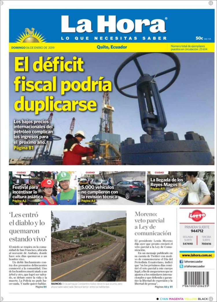Portada de La Hora - Ecuador (Ecuador)