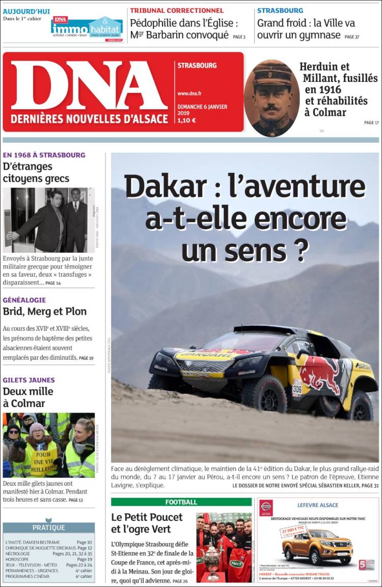 Portada de Les Dernières Nouvelles d'Alsace (Francia)