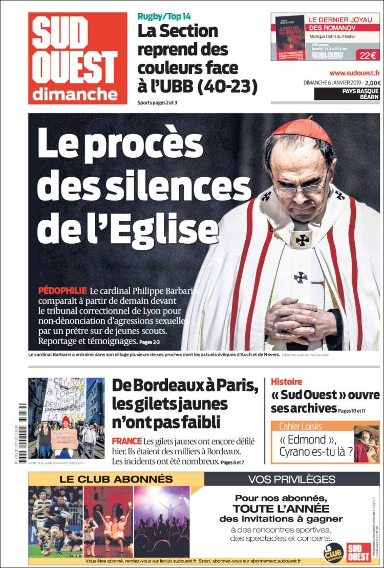 Portada de Sud Ouest (Francia)