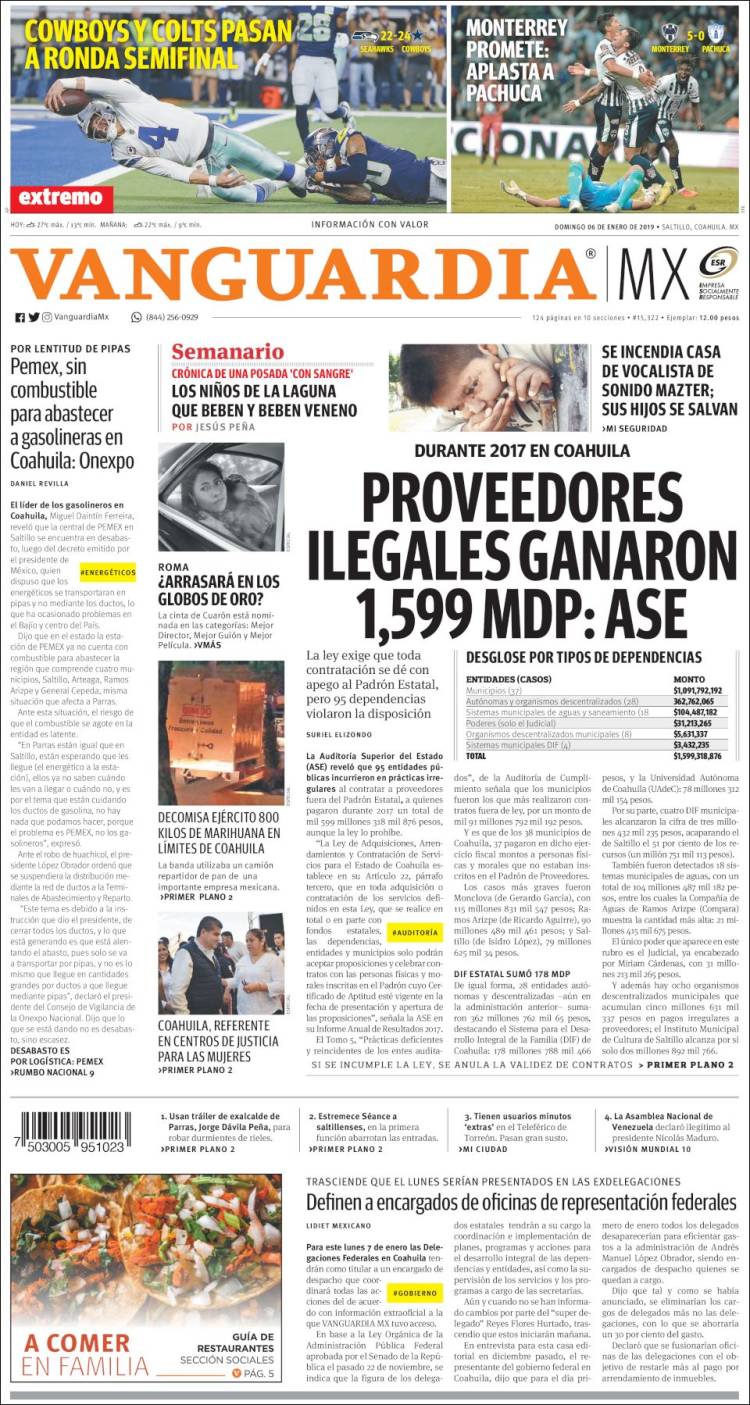 Portada de Vanguardia (M&eacute;xico)