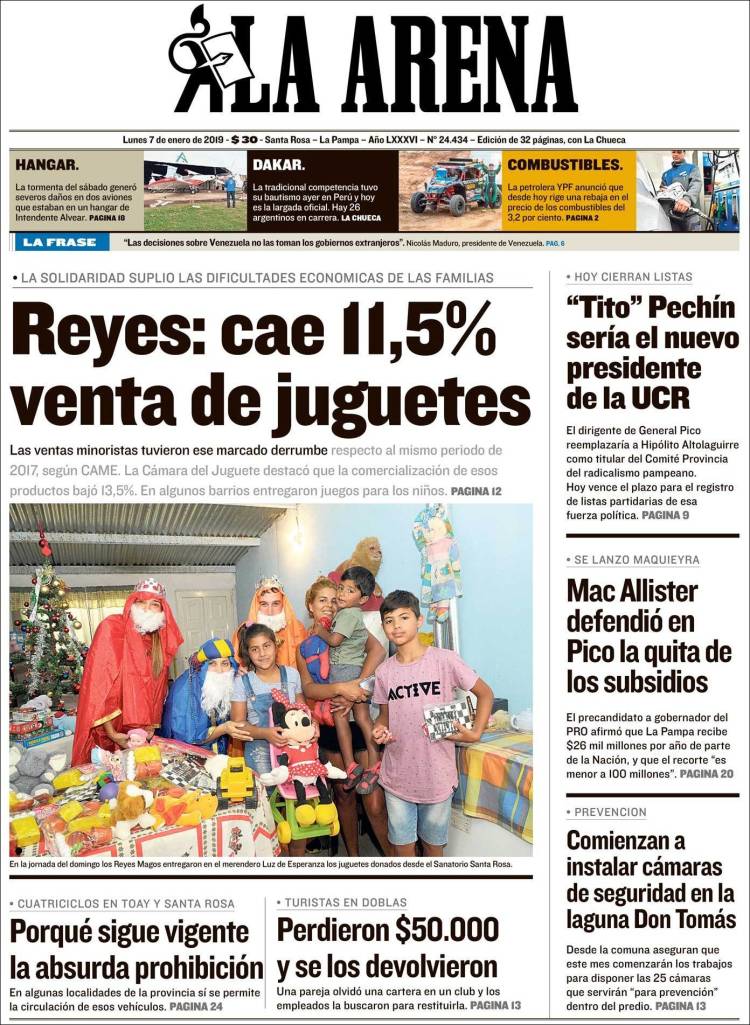 Portada de Diario La Arena (Argentina)