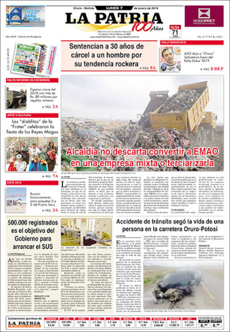 Portada de La Patria (Bolivia)