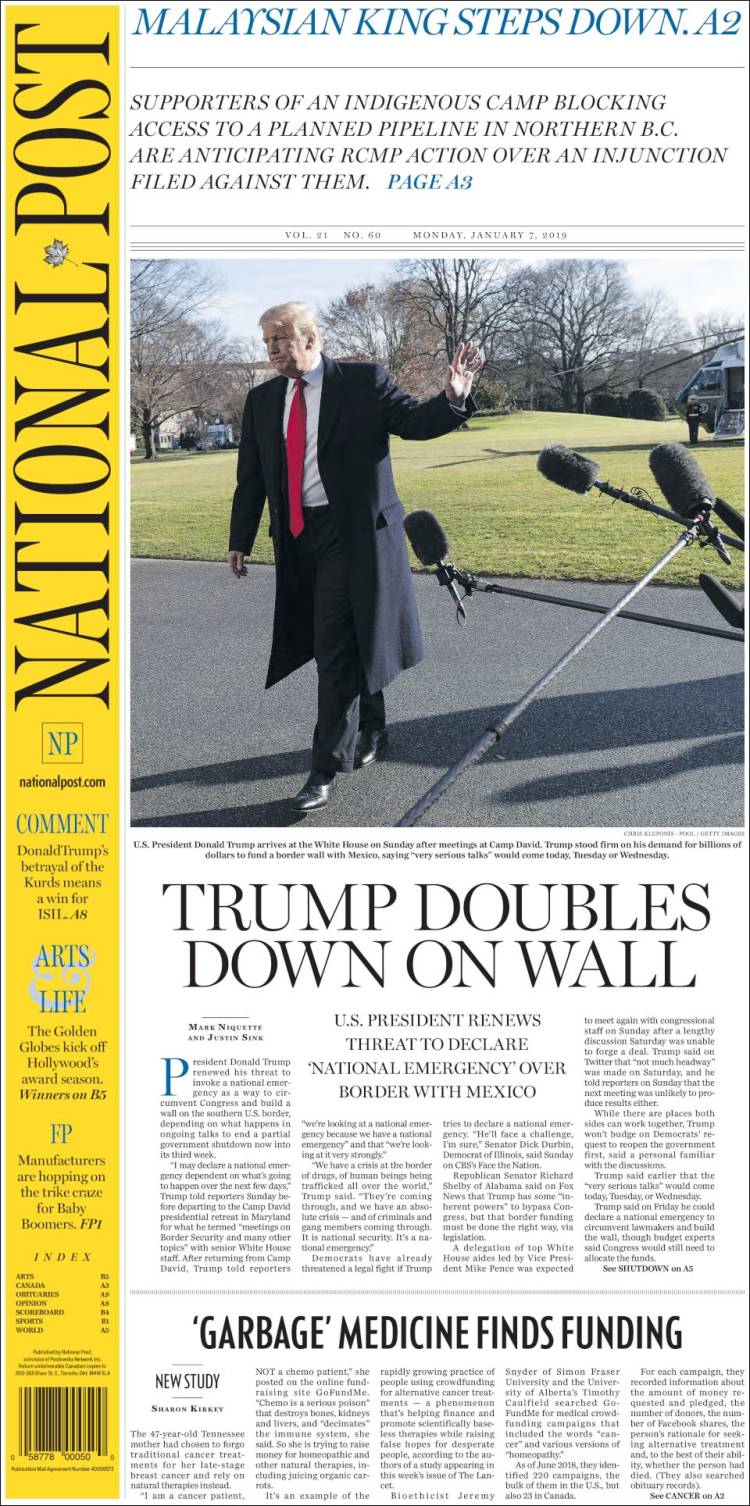 Portada de The National Post (Canadá)