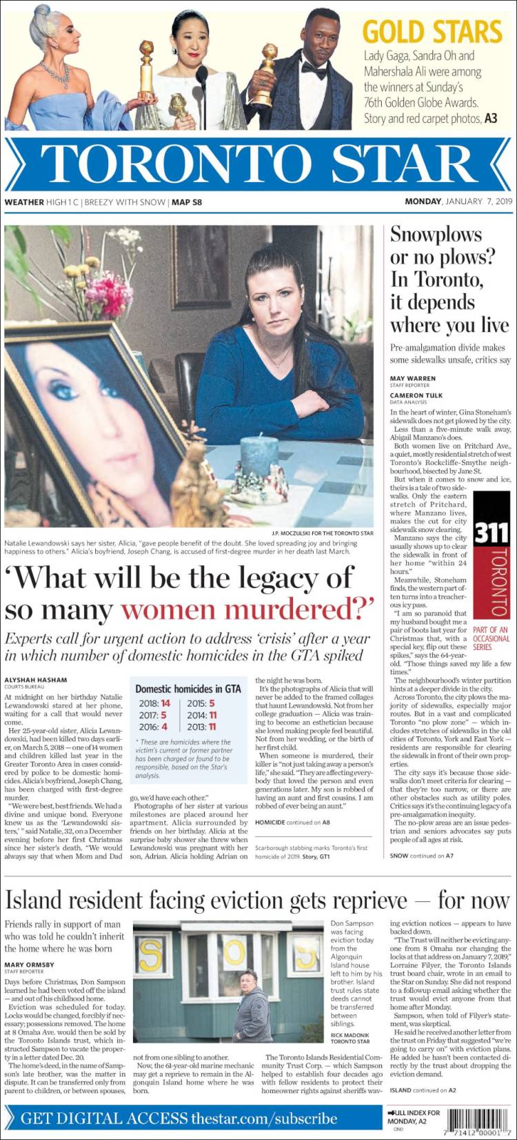 Portada de The Toronto Star (Canadá)