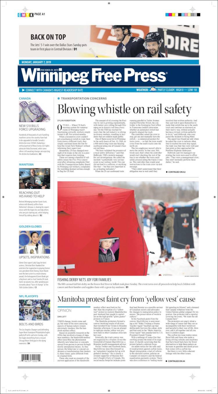 Portada de Winnipeg Free Press (Canadá)