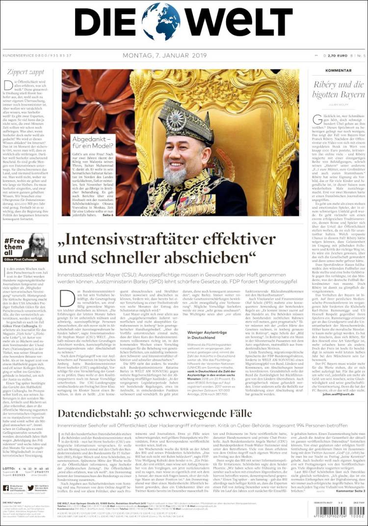 Portada de Die Welt (Alemania)