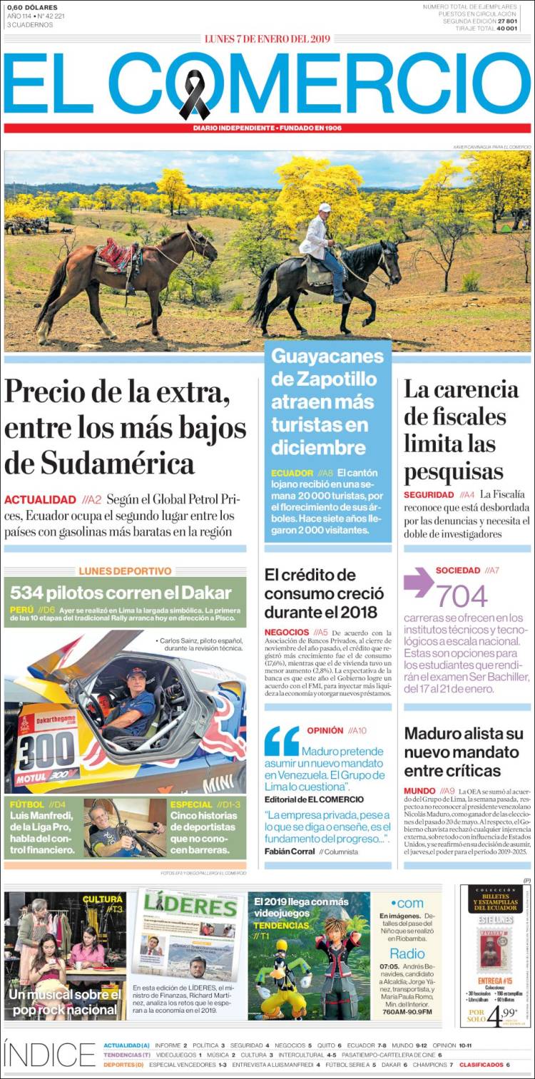 Portada de El Comercio (Ecuador)
