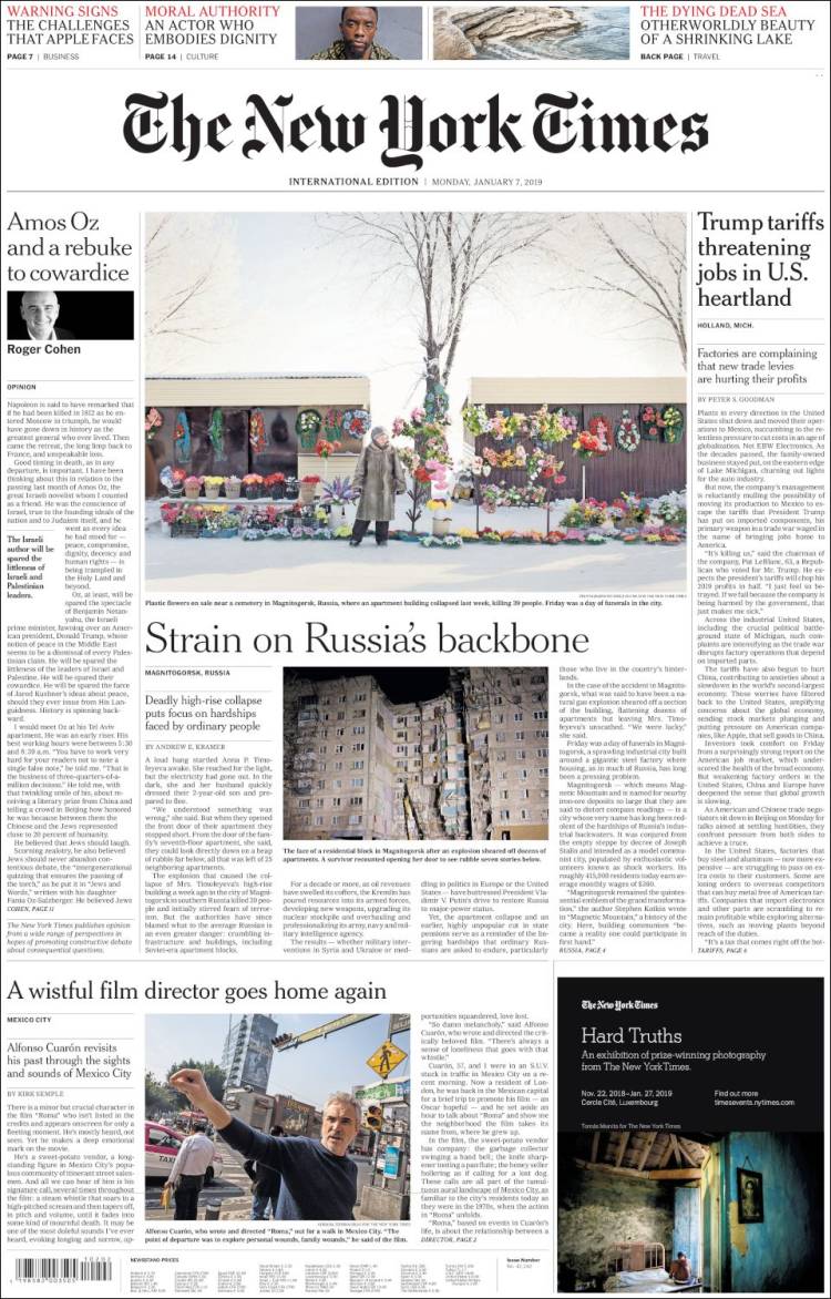 Portada de International New York Times (Europa)