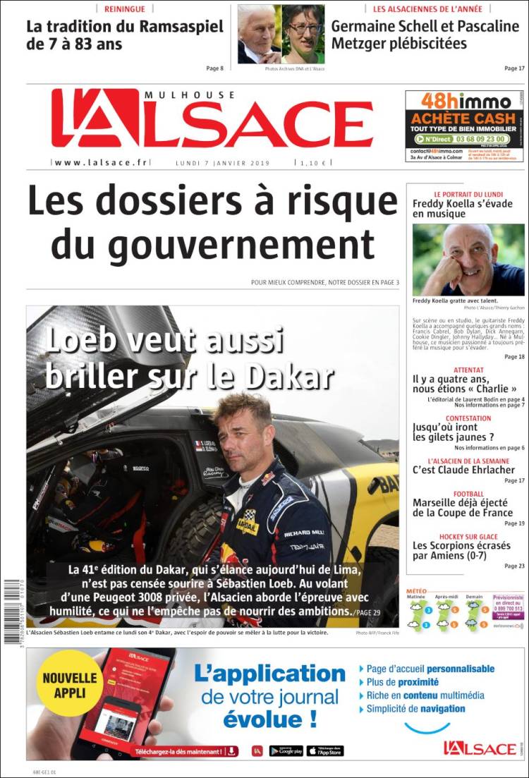 Portada de Journal L'Alsace (Francia)