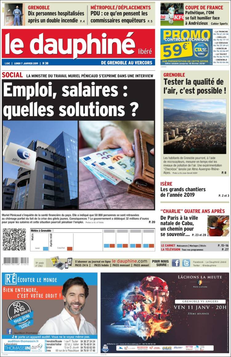 Portada de Le Dauphiné Libéré (Francia)