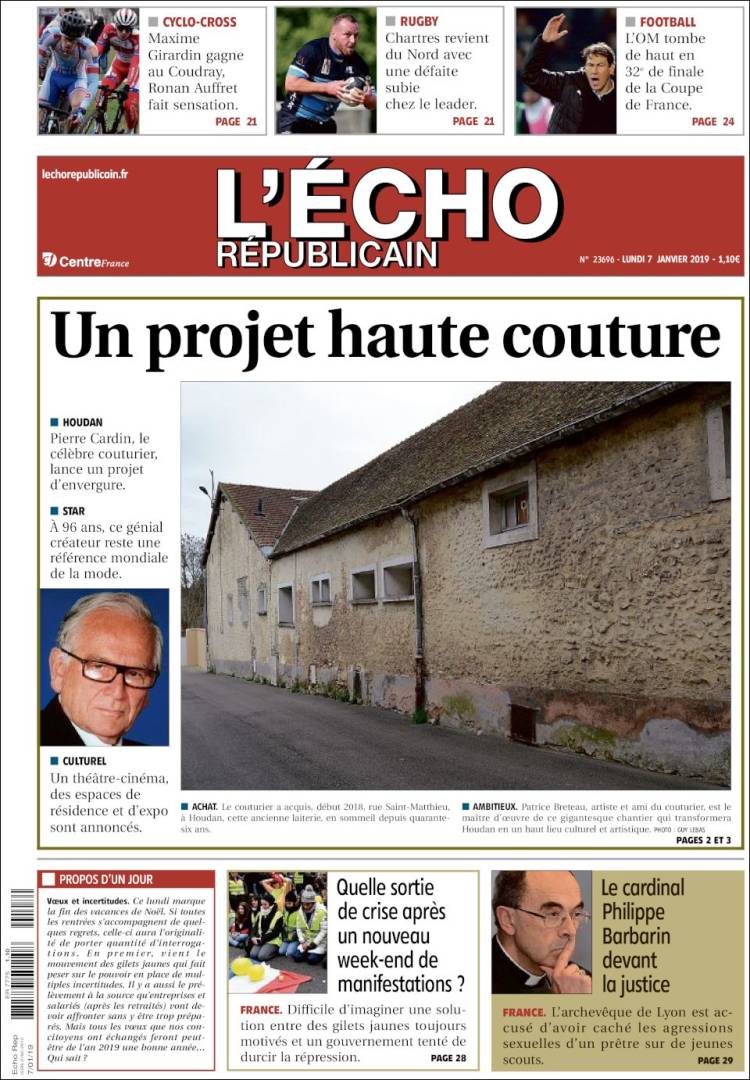 Portada de L'Echo Républicain (Francia)