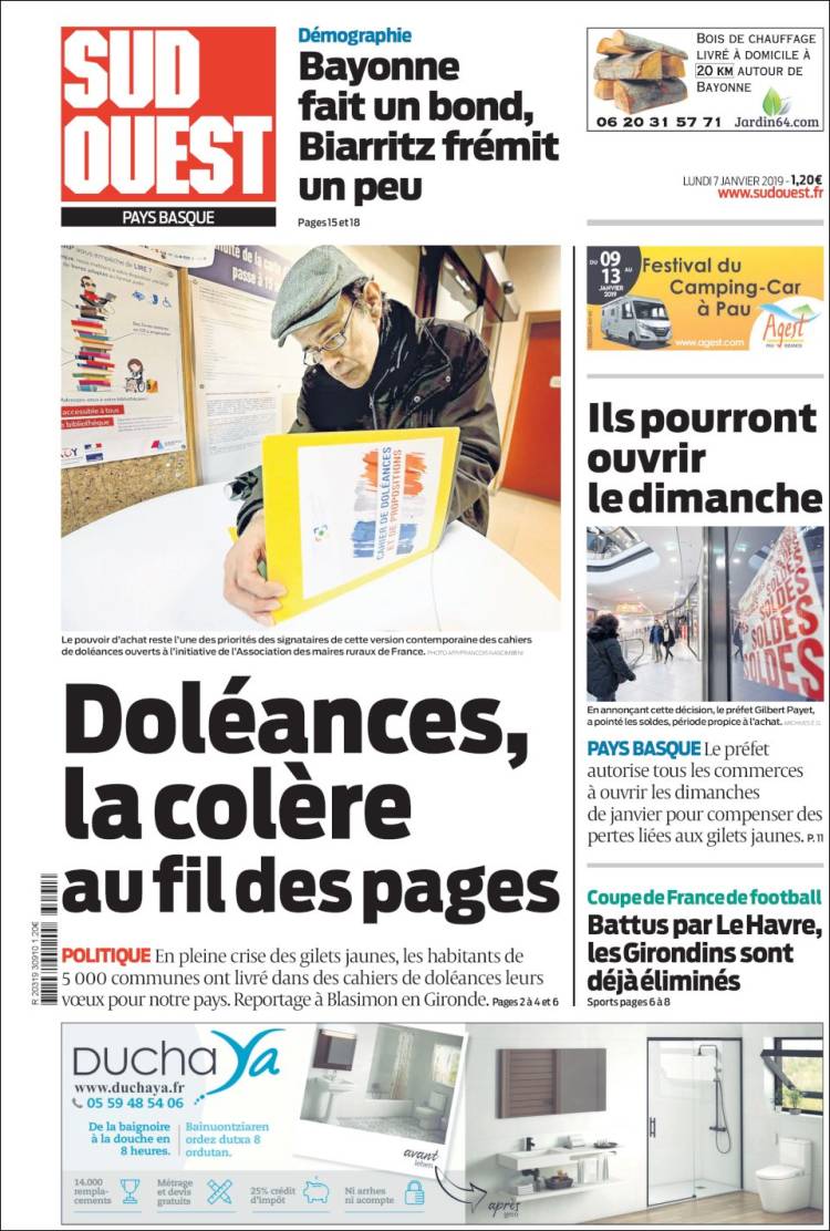 Portada de Sud Ouest (Francia)