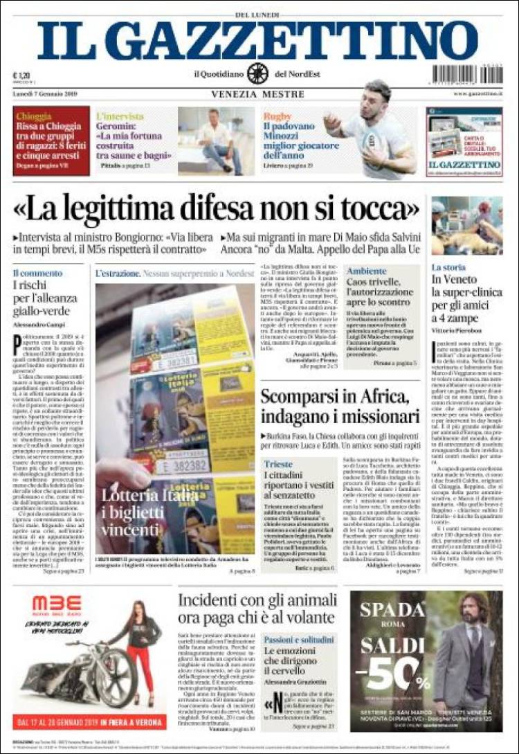 Portada de Il Gazzettino (Italia)