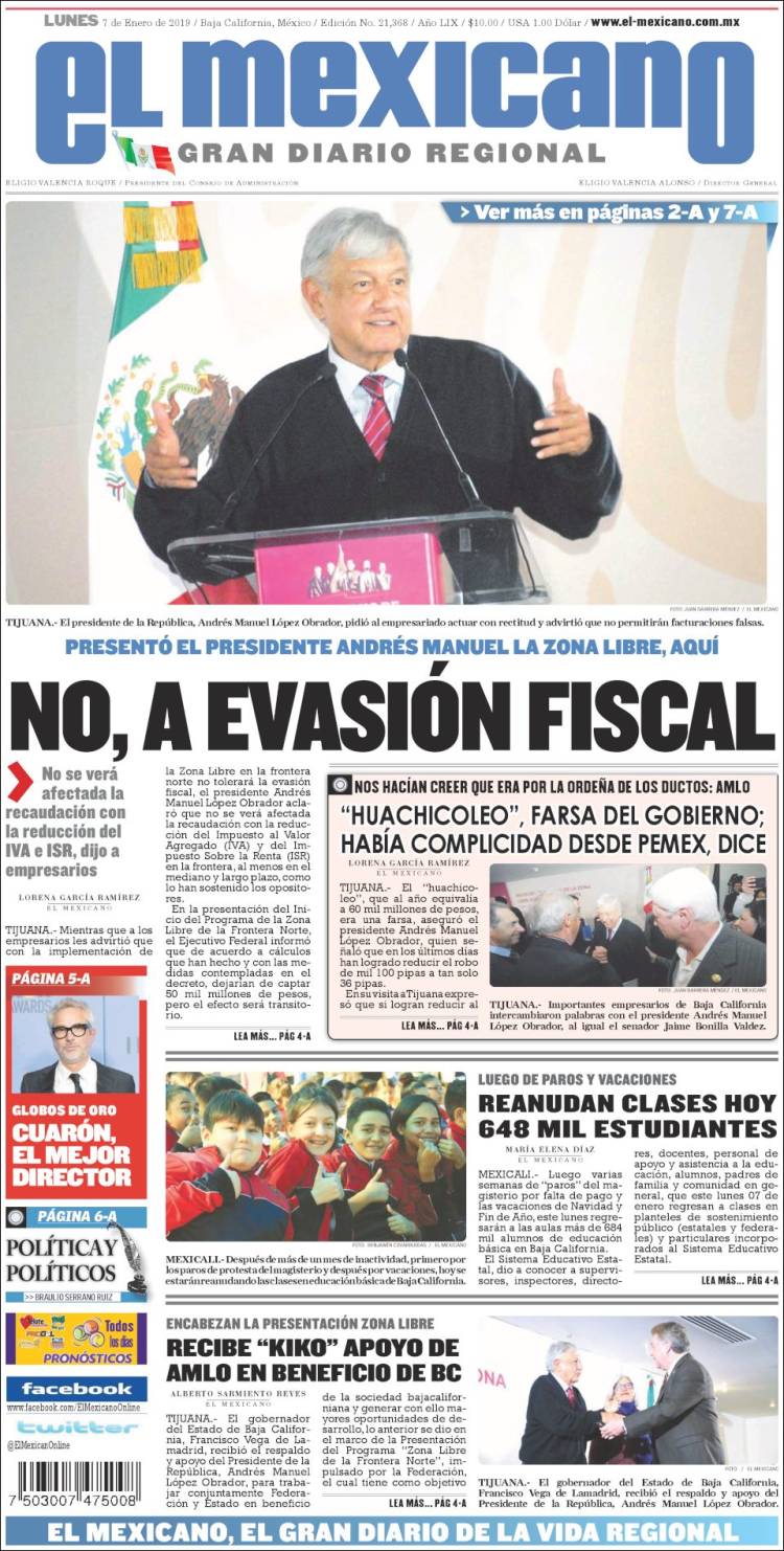 Portada de El Mexicano - El Gran Diario Regional (México)