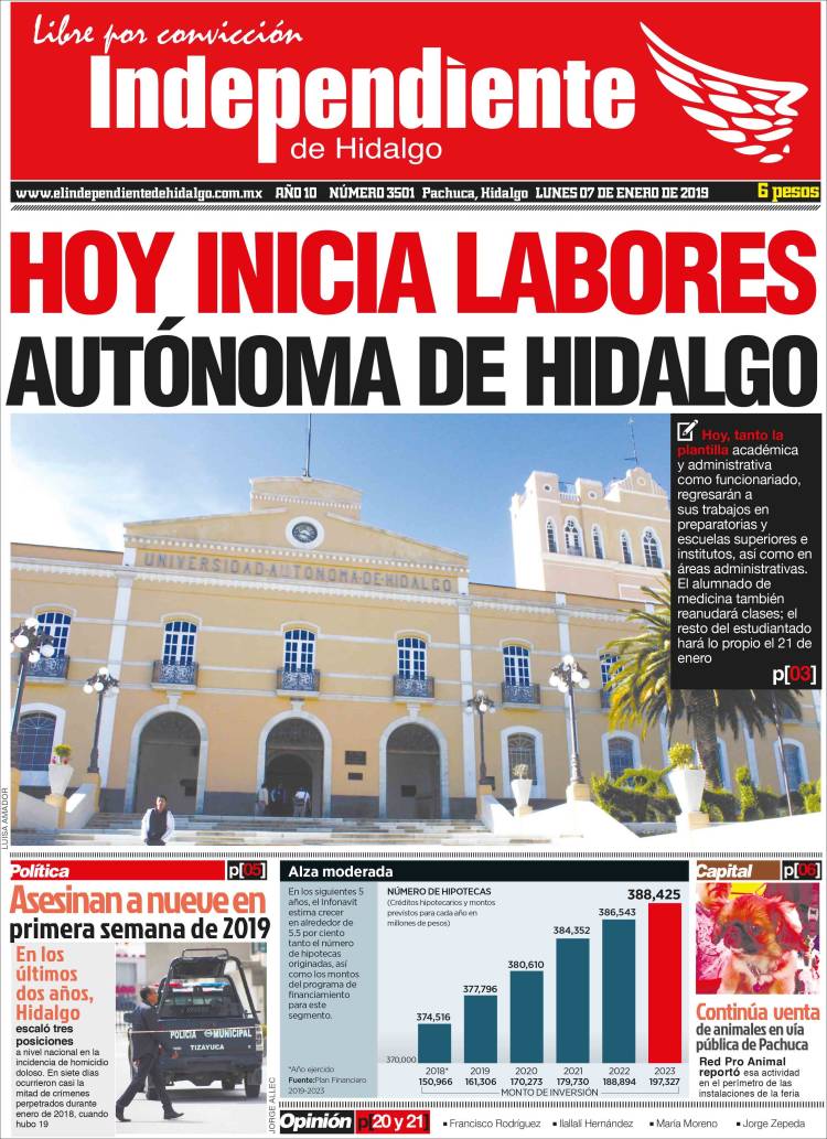 Portada de El Independiente de Hidalgo (México)