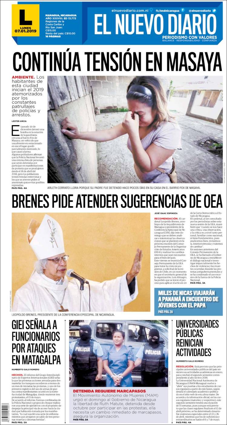 Portada de El Nuevo Diario (Nicaragua)