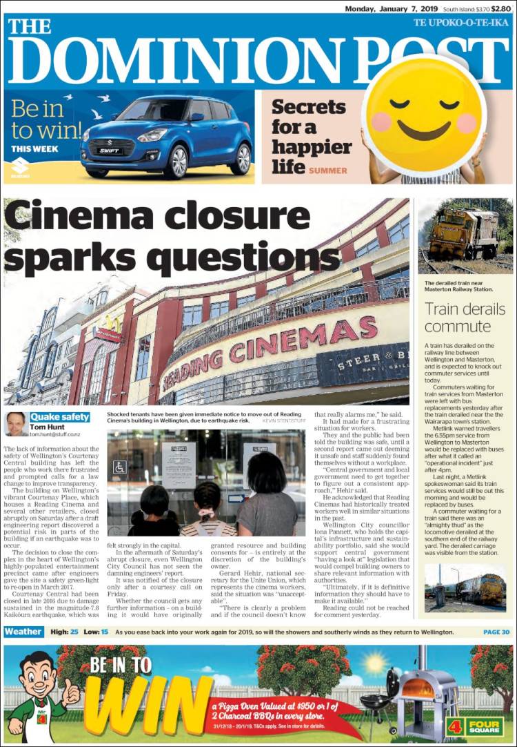 Portada de The Dominion Post (Nueva Zelanda)