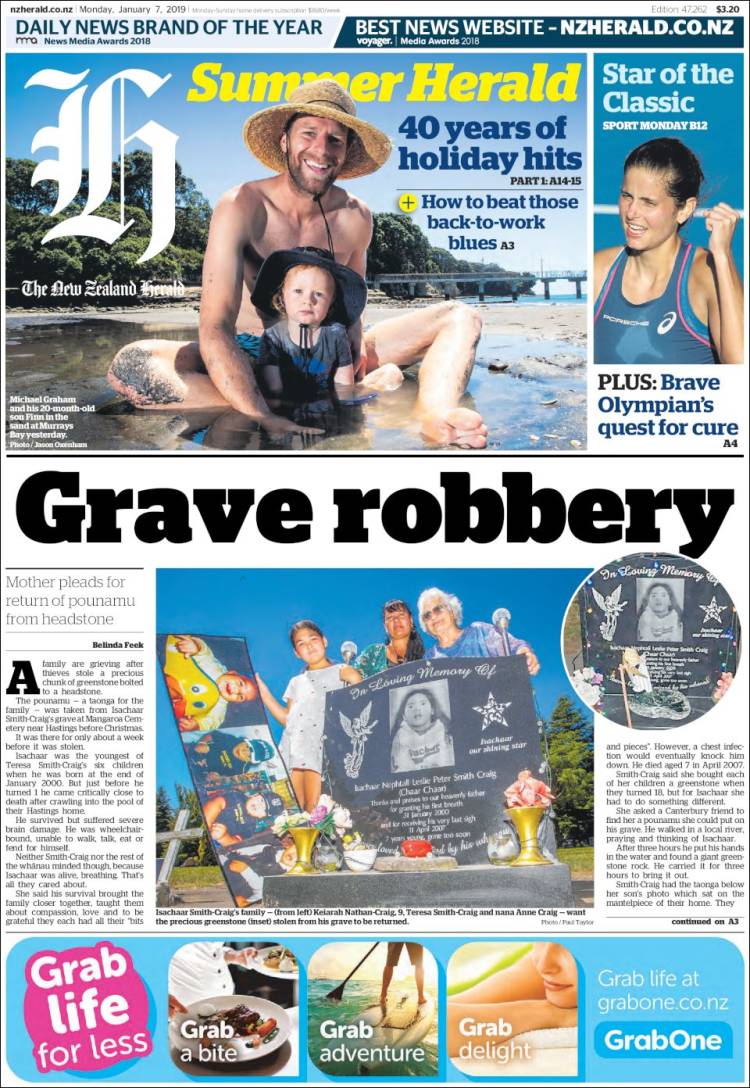 Portada de The New Zealand Herald (Nueva Zelanda)