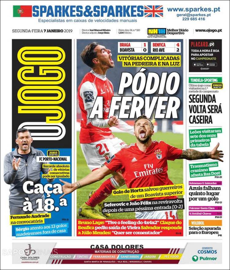 Portada de O Jogo (Portugal)