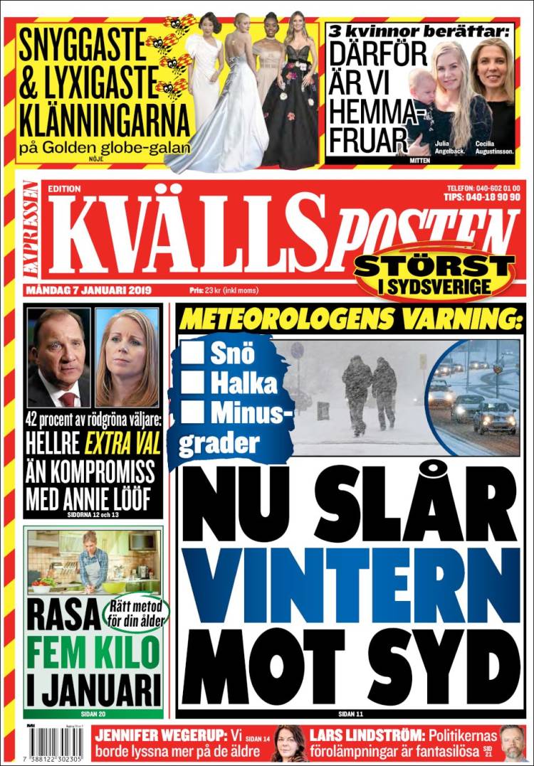 Portada de Kvällsposten (Suecia)