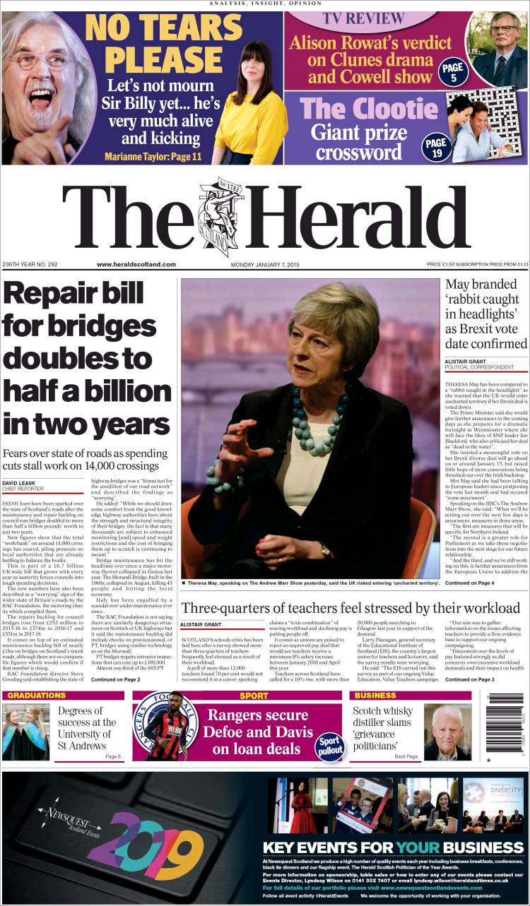 Portada de The Herald (Reino Unido)