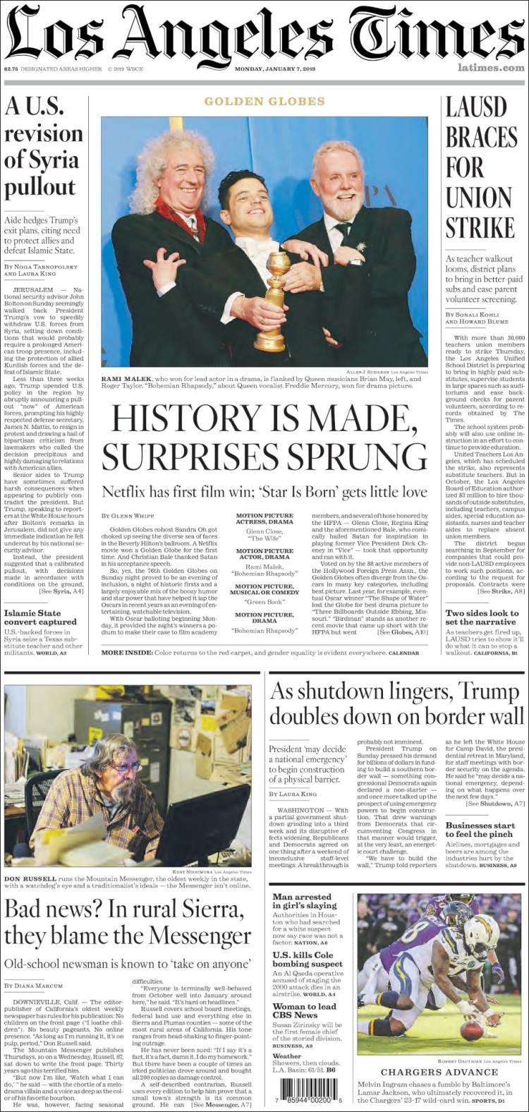 Portada de Los Angeles Times (USA)