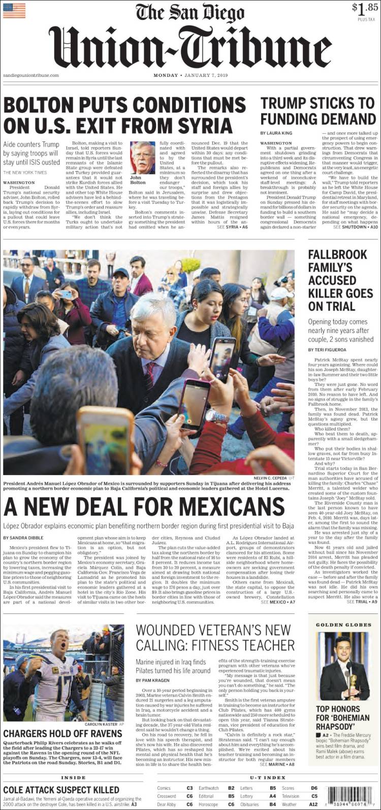 Portada de The San Diego Union-Tribune (USA)