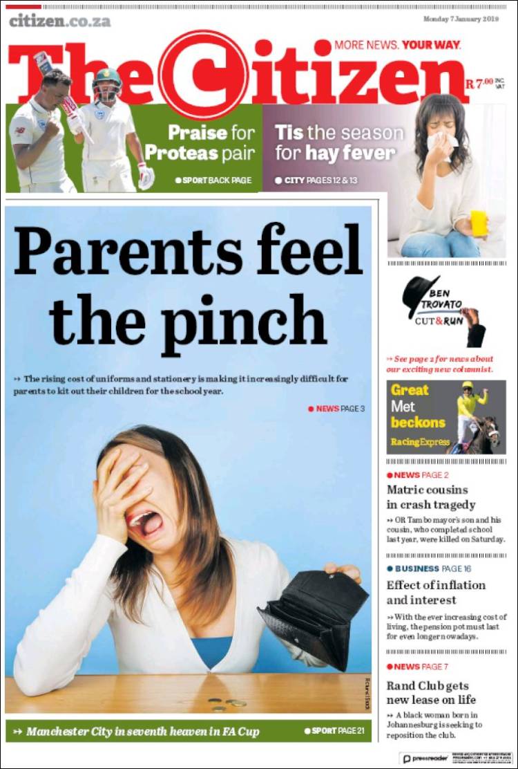 Portada de The Citizen (Sud&aacute;frica)