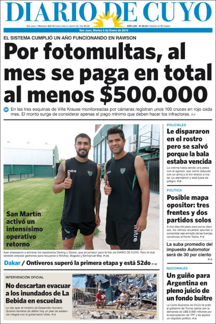Portada de Diario de Cuyo (Argentina)