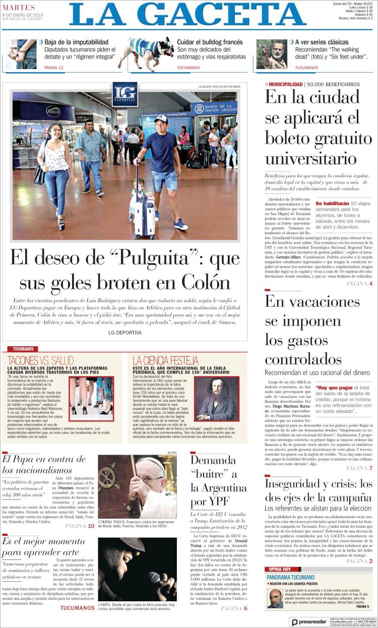 Portada de La Gaceta (Argentina)