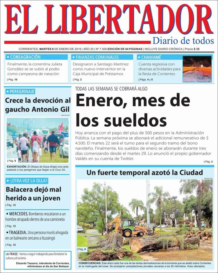 Portada de Diario El Libertador (Argentina)