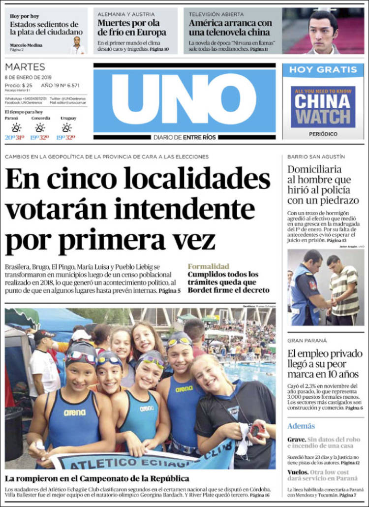 Portada de Diario Uno de Entre Ríos (Argentina)
