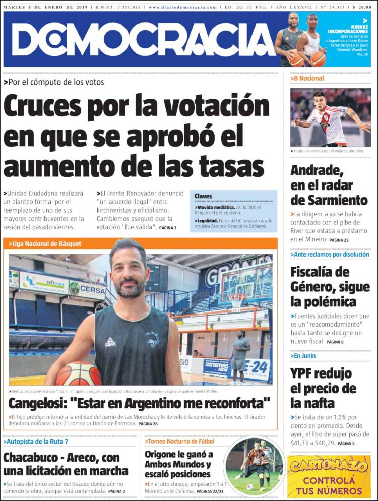 Portada de Diario Democracia (Argentina)