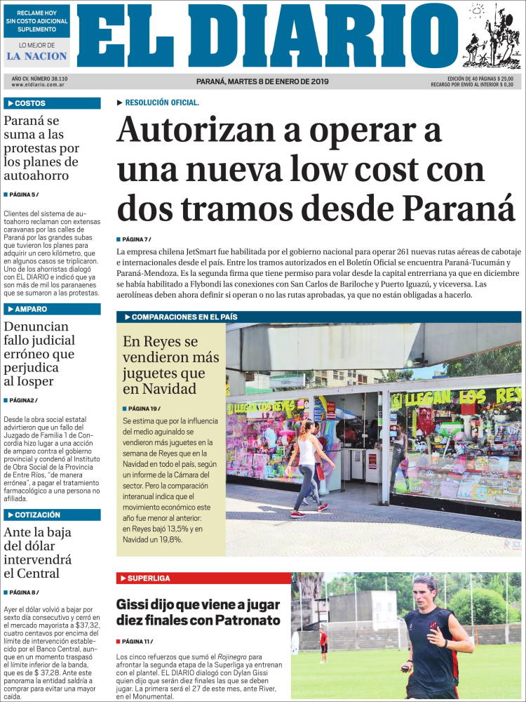 Portada de El Diario de Paraná (Argentina)