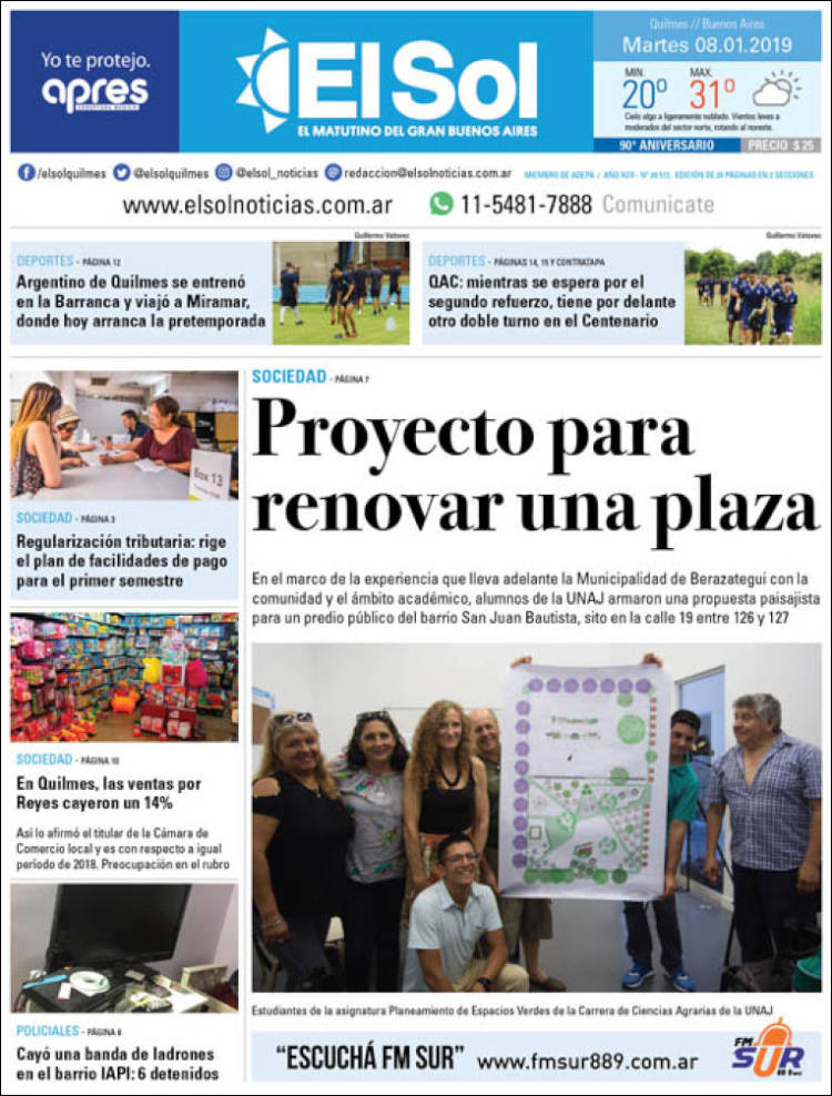 Portada de Diario El Sol (Argentina)
