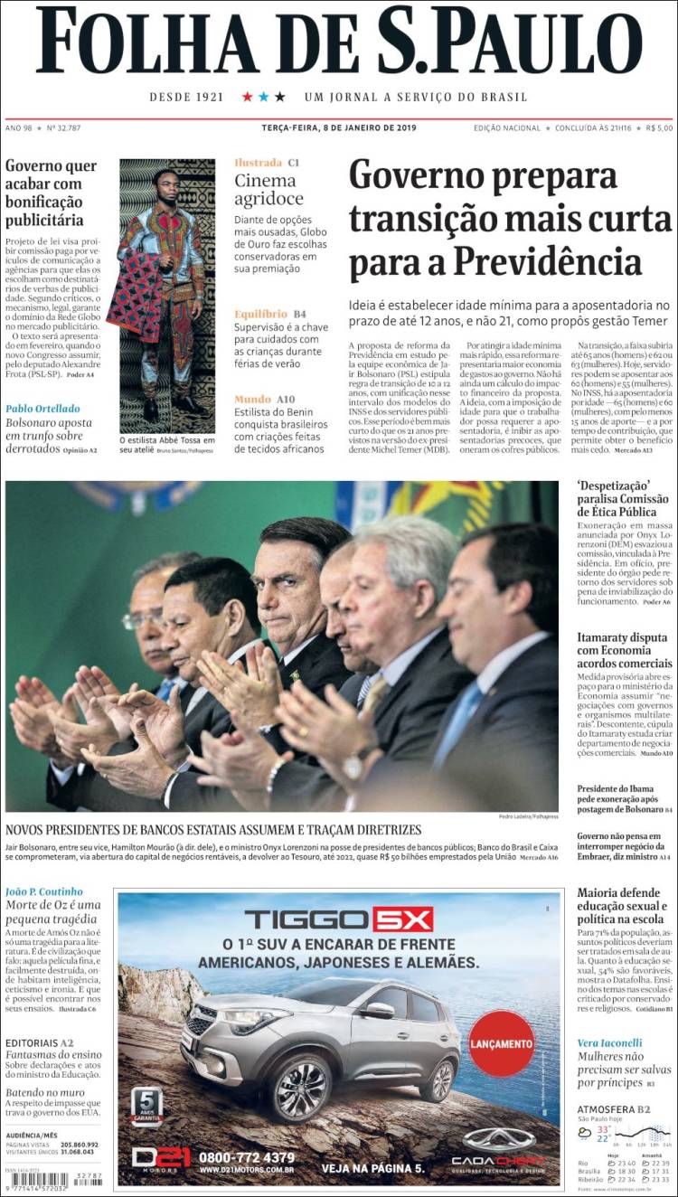 Portada de Folha de São Paulo (Brasil)