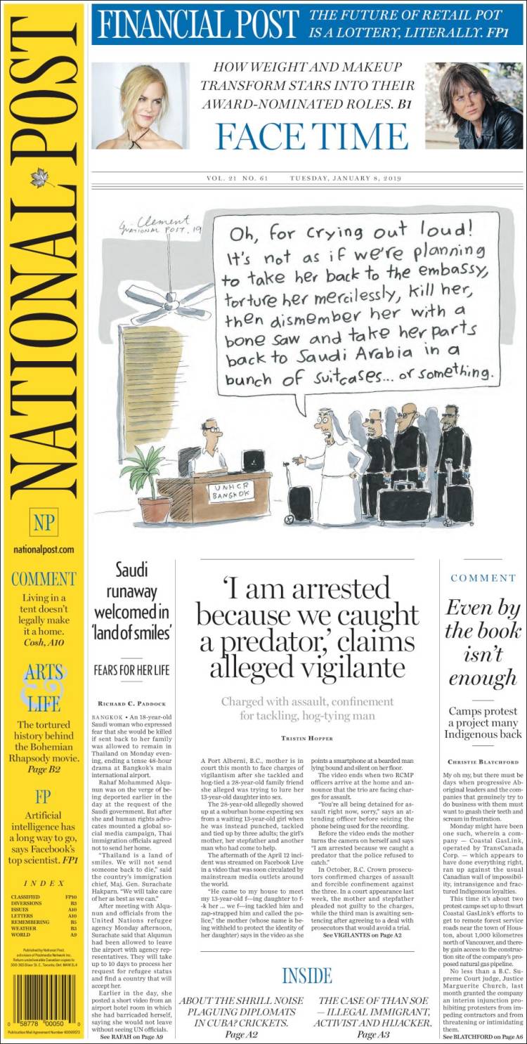 Portada de The National Post (Canadá)