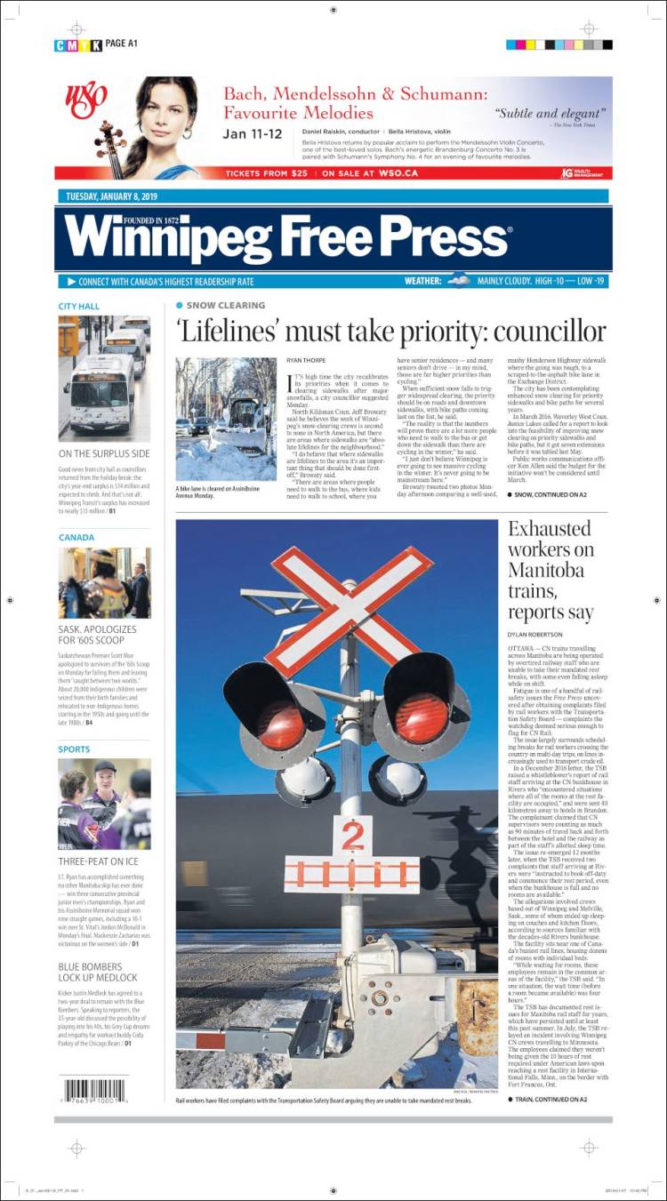 Portada de Winnipeg Free Press (Canadá)