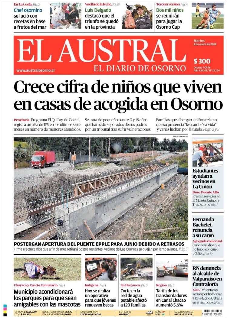 Portada de El Austral de Osorno (Chile)