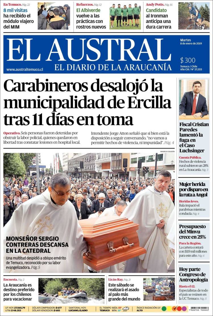 Portada de El Austral de Temuco (Chile)